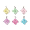 Acrylic with Brass Pendants, Clover, Platinum, 27~28x22x6mm, Hole: 3.5mm