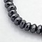 Electroplate Non-magnetic Synthetic Hematite Beads Strands, Faceted Rondelle, Black Plated, 6x4mm, Hole: 1mm, about 102pcs/strand, 15.7 inch