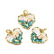 Brass Enamel Charms, with Jump Rings, Heart with Flower Charms, Real 18K Gold Plated, Cadmium Free & Nickel Free & Lead Free, Dark Cyan, 14x14.5x3mm, Hole: 3.4mm