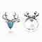 Synthetic Turquoise Cuff Finger Rings, Open Rings, with Zinc Alloy Findings, Cadmium Free & Lead Free, Christmas Reindeer/Stag, Antique Silver, Size 8, Inner Diameter: 18mm