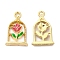 Alloy Enamel Pendants, Golden, Arch with Rose Charm, Cerise, 18x11x2.5mm, Hole: 1.5mm