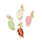 Brass Enamel Pendants, with Jump Ring, Rack Plating, Long-Lasting Plated, Lead Free & Cadmium Free, Real 18K Gold Plated, Leaf Charm, Mixed Color, 17.5x9x2mm, Hole: 3.2mm