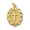Rack Plating Brass Pendants, with Jump Ring, Cadmium Free & Lead Free, Long-Lasting Plated, Oval with Cross, Real 18K Gold Plated, 22x15.5x2mm, Hole: 3mm