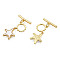 Brass Toggle Clasps, with Natural Shells, Real 18K Gold Plated, Nickel Free, Starfish, Creamy White, 29~30mm, Starfish: 14.5x12.5x2mm, Hole: 1mm, Bar: 4x16x2mm, Hole: 1mm
