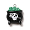 Opaque Resin Pendants, Halloween Charms with Platinum Tone Alloy Loops, Black, Skull, 27x23x10mm, Hole: 1.5mm