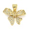 Bowknot Rack Plating Brass Clear Cubic Zirconia Pendants, Cadmium Free & Lead Free, Real 18K Gold Plated, 13x18x4.5mm, Hole: 4x3.5mm