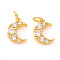 Brass Micro Pave Cubic Zirconia Charms, with Jump Rings, Moon, Clear, Real 18K Gold Plated, 9.5x7x2mm, Jump Ring: 4x0.6mm, Hole: 2.5mm