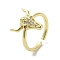 Brass Pave Cubic Zirconia Open Cuff Rings, Cadmium Free & Nickel Free & Lead Free, Cow, Real 18K Gold Plated, Inner Diameter: 17.2mm