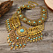 Zinc Alloy Pave Synthetic Turquoise Triangle Trible Floral Chunky Bib Necklaces for Women, Antique Golden, 11.02 inch(28cm)