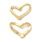 925 Sterling Silver Linking Rings, Micro Pave Cubic Zirconia, with 925 Stamp, Asymmetrical Heart, Real 18K Gold Plated, 12x15x4mm, Inner Diameter: 4x12.5mm