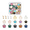 60Pcs 15 Style Zinc Alloy Enamel and Tibetan Style Zinc Alloy Pendants, Paw Print, Mixed Color, 16.5~19.6x7.5~17x1~3mm, Hole: 1~1.5mm, 4pcs/style