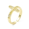 Clear Cubic Zirconia Crucifix Cross Open Cuff Ring, Rack Plating Brass Jewelry for Women, Cadmium Free & Lead Free, Real 18K Gold Plated, US Size 6 1/4(16.7mm)