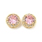 Brass Pave Cubic Zirconia Multi-Strand Links, Flat Round, Real 18K Gold Plated, Pearl Pink, 10.5x6.5mm, Hole: 1.6mm