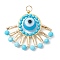 Faceted Dyed Natural Magnesite & Handmade Lampwork Beaded Pendants, Evil Eye Charms with Jump Rings, Golden, 24x28x8mm, Hole: 2.8mm