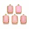 Natural Rose Quartz Pendants, 201 Stainless Steel Rectangle Charms, Real 18K Gold Plated, Ion Plating(IP), 19x12x6~6.5mm, Hole: 1.5mm