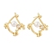 Brass Rhombus Stud Earrings for Women, with ABS Imitation Pearls & Rhinestone Rhinestone, Real 18K Gold Plated, 24x22mm