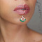 Brass Pave Green and Clear Cubic Zirconia Fan Cuff Dangle Lip Rings, No Piercing, with 316L Surgical Stainless Steel C Hoops, Golden, 45x35mm