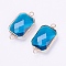 Glass Links connectors, with Brass Findings, Faceted, Octagon, Light Gold, Deep Sky Blue, 25.5x13.8x6.7mm, Hole: 2.4mm