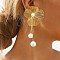 Flower Alloy Dangle Stud Earrings, with Imitation Pearl, Golden, 106x48mm