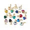 Real 18K Gold Plated Rack Plating Brass Micro Pave Clear Cubic Zirconia Pendants, with Glass, Long-Lasting Plated, Cadmium Free & Lead Free, Heart Charm, Mixed Color, 24x16x8mm, Hole: 5mm