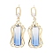 Brass Micro Pave Cubic Zirconia Dangle Stud Earrings, Glass Rectangle Drop Earrings, Light Gold, 45x16mm