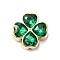 Rack Plating Alloy Beads, with Glass, Clover, Green, 16x16x7mm, Hole: 1.6mm