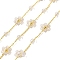 Brass Flower Link Chains, with Glass, Rack Plating, Long-Lasting Plated, Lead Free & Cadmium Free, Unwelded, with Spool, Real 18K Gold Plated, Clear, 2.8x0.9x0.3mm
