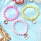 3Pcs 3 Colors ABS Plastic Imitation Pearl Beads Stretch Bracelets, Alloy Enamel Charm Bracelets for Women, Flower & Rainbow & Unicorn, Mixed Color, Inner Diameter: 1-3/4 inch(4.5cm)