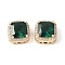 Brass Micro Pave Cubic Zirconia Beads, Cadmium Free & Nickel Free & Lead Free, Square, Real 18K Gold Plated, Green, 11x11x7mm, Hole: 2mm