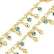 Brass Chain, with Glass Links, Cadmium Free & Nickel Free & Lead Free, Teardrop, Real 18K Gold Plated, Soldered, with Spool, Deep Sky Blue, 3~5.5x2.5x0.6mm