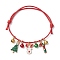 Christmas Tree & Candy Cane & Deer Alloy Enamel Charm Bracelets, Adjustable Waxed Polyester Cord Braided Bracelets, Red, Inner Diameter: 2~3-5/8 inch(5.2~9.2cm)