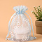 Rectangle Organza Drawstring Bags, Embroidery Flower Pattern, Light Blue, 14x10cm