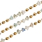 304 Stainless Steel Handmade Beaded Chains, with Glass Beads, Ion Plating(IP), Unwelded, Real 18K Gold Plated, Round with Nuggets, Azure, 3x2.5x2mm