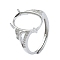 Adjustable 925 Sterling Silver Ring Components, with Cubic Zirconia, For Half Drilled Beads, Real Platinum Plated, 1.5~7.5mm, Inner Diameter: 17mm