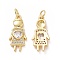 Brass Micro Pave Cubic Zirconia Pendants, Cadmium Free & Lead Free, with Jump Ring, Girl with Heart Charms, Golden, 20x9x3mm, Hole: 3.5mm