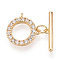 Brass Micro Pave Clear Cubic Zirconia Toggle Clasps, Cadmium Free & Nickel Free & Lead Free, Ring, Real 18K Gold Plated, Bar: 15.5~17x4x2mm, Hole: 1mm, Ring: 12x13x3mm, Hole: 0.9mm