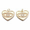 Brass Micro Pave Clear Cubic Zirconia Pendants, Nickel Free, Heart with Eye, Real 18K Gold Plated, 21x24x2mm, Jump Ring: 5x0.7mm, 3mm inner diameter