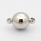 Tarnish Resistant Round 304 Stainless Steel Magnetic Clasps with Loops, Stainless Steel Color, 21x14mm, Hole: 2mm