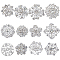 12Pcs 12 Style Crystal Rhinestone Flower Brooch Pins, Alloy Badges for Women, Silver, 20~28x20~28x3.5~8mm, 1Pc/style