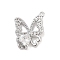 Brass Pave Clear Cubic Zirconia Hollow Connector Charms, Cadmium Free & Nickel Free & Lead Free, Butterfly Links, Platinum, 15x11.5x3mm, Hole: 0.8mm
