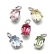 Oval Brass with Glass Charms, Single Stone Charms, Cadmium Free & Lead Free, Long-Lasting Plated, Rack Plating, Platinum, Mixed Color, 10x6x4.5mm, Hole: 2mm