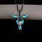 Alloy Ox Head Pendant Necklace with Stainless Steel Chains, Synthetic Turquoise Beaded Luminous Glow in the Dark Necklace, Blue, Pendant: 37x33mm