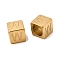 304 Stainless Steel European Beads, Large Hole Beads, Cube with Letter, Golden, Letter W, 7x7x7mm, Hole: 5.5mm