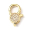 Brass Clear Cubic Zirconia Lobster Claw Clasps, Cadmium Free & Nickel Free & Lead Free, Flat Round, Real 18K Gold Plated, 19x12.5x4.5mm, Hole: 2x2mm