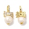 Rack Plating Brass Pendants, Natural Pearl with Cubic Zirconia, Lead Free & Cadmium Free, Long-Lasting Plated, Real 18K Gold Plated, 17x11.5x9mm, Hole: 5.5x3.5mm