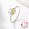 Anti-Tarnish Rhodium Plated 925 Sterling Silver Daisy Flower Finger Ring for Women, with 925 Stamp, Platinum, US Size 8(18.1mm)