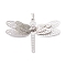 Brass Rhinestone Pendants, Filigree Charms, Platinum, Dragonfly, 38x51x6mm, Hole: 6x3mm