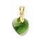 Brass Glass Pendants, Heart, Real 18K Gold Plated, Green, 15x10x6.5mm, Hole: 5x4mm