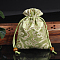 Chinese Style Flower Pattern Satin Jewelry Packing Pouches, Drawstring Gift Bags, Rectangle, Yellow Green, 14x11cm