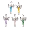 Glass & Shell Pearl Bead Pendants, with Tibetan Style Butterfly Alloy Beads, 304 Stainless Steel Jump Rings, Angle Charms, Mixed Color, 33~33.5x18x6mm, Hole: 3.4mm